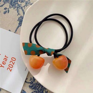 Korean Fashion Bowknot Decorated Cherry Design Women Rubber Hair Band - Orange