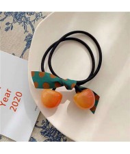 Korean Fashion Bowknot Decorated Cherry Design Women Rubber Hair Band - Orange