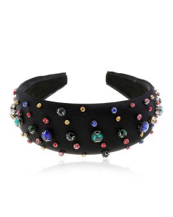 Colorful Rhinestone Gems Embellished Black High Fashion Women Hair Hoop