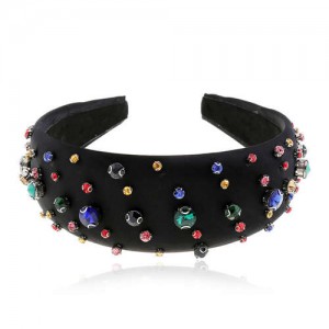 Colorful Rhinestone Gems Embellished Black High Fashion Women Hair Hoop