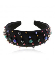Colorful Rhinestone Gems Embellished Black High Fashion Women Hair Hoop