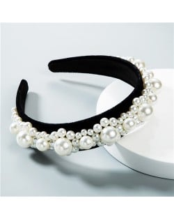 Pearl Fashion Satin Texture Black Women Hair Hoop