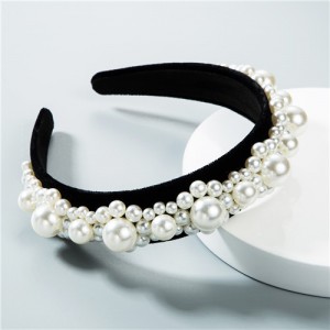 Pearl Fashion Satin Texture Black Women Hair Hoop