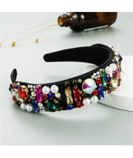 Rhinestone and Pearl Embellished Shining High Fashion Women Cloth Hair Hoop - Multicolor