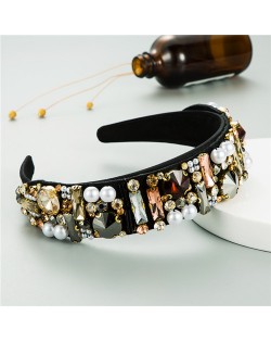 Rhinestone and Pearl Embellished Shining High Fashion Women Cloth Hair Hoop - Champagne