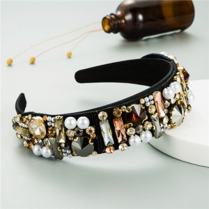 Rhinestone and Pearl Embellished Shining High Fashion Women Cloth Hair Hoop - Champagne