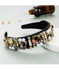 Rhinestone and Pearl Embellished Shining High Fashion Women Cloth Hair Hoop - Champagne