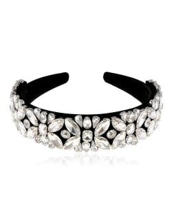 Floral Pattern Glistening Rhinestone Embellished Korean Fashion Women Hair Hoop - White