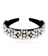 Floral Pattern Glistening Rhinestone Embellished Korean Fashion Women Hair Hoop - White