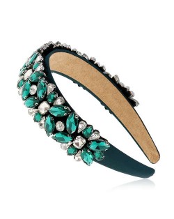 Floral Pattern Glistening Rhinestone Embellished Korean Fashion Women Hair Hoop - Green