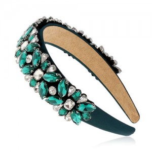Floral Pattern Glistening Rhinestone Embellished Korean Fashion Women Hair Hoop - Green