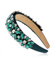 Floral Pattern Glistening Rhinestone Embellished Korean Fashion Women Hair Hoop - Green