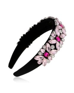 Floral Pattern Glistening Rhinestone Embellished Korean Fashion Women Hair Hoop - Pink