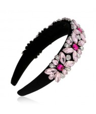 Floral Pattern Glistening Rhinestone Embellished Korean Fashion Women Hair Hoop - Pink
