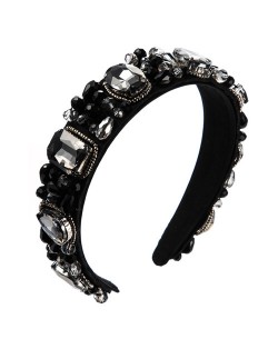 Shining Rhinestone Embellished Baroque Style Luxurious Trend Women Hair Hoop - Gray