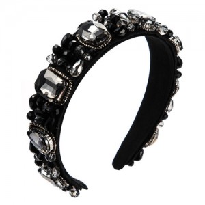 Shining Rhinestone Embellished Baroque Style Luxurious Trend Women Hair Hoop - Black