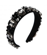 Shining Rhinestone Embellished Baroque Style Luxurious Trend Women Hair Hoop - Black