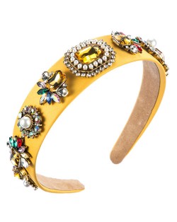 Gem Floral Cluster Design Luxurious Fashion Women Cloth Hair Hoop - Yellow