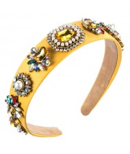 Gem Floral Cluster Design Luxurious Fashion Women Cloth Hair Hoop - Yellow