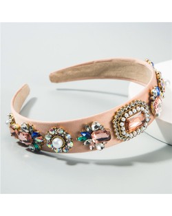 Gem Floral Cluster Design Luxurious Fashion Women Cloth Hair Hoop - Pink