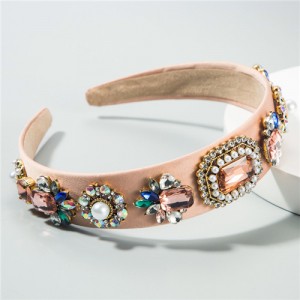 Gem Floral Cluster Design Luxurious Fashion Women Cloth Hair Hoop - Pink