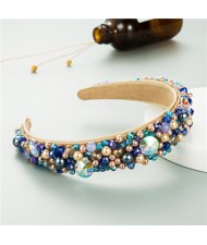 Mixed Gems Pearl and Beads Decorated High Fashion Women Hair Hoop - Blue