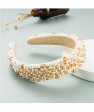 Crystal Beads and Pearls Mixed Fashion Women Costume Hair Hoop - Yellow
