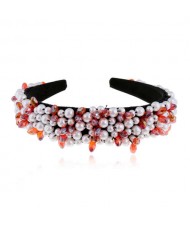 Crystal Beads and Pearls Mixed Fashion Women Costume Hair Hoop - Pink