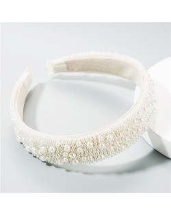 Crystal Beads and Pearls Mixed Fashion Women Costume Hair Hoop - White