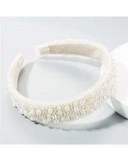 Crystal Beads and Pearls Mixed Fashion Women Costume Hair Hoop - White