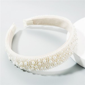 Crystal Beads and Pearls Mixed Fashion Women Costume Hair Hoop - White