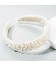 Crystal Beads and Pearls Mixed Fashion Women Costume Hair Hoop - White