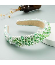Crystal Beads and Pearls Mixed Fashion Women Costume Hair Hoop - Green