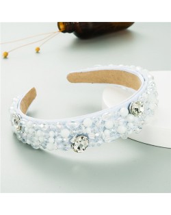 Gorgeous Crystal Beads Embellished Online Stars Choice High Fashion Women Costume Hair Hoop - White
