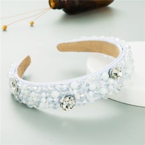 Gorgeous Crystal Beads Embellished Online Stars Choice High Fashion Women Costume Hair Hoop - White