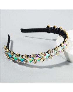 Graceful Shining Squares Embellished High Fashion Women Costume Hair Hoop - White