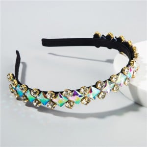 Graceful Shining Squares Embellished High Fashion Women Costume Hair Hoop - White