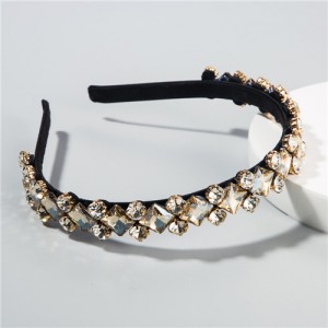 Graceful Shining Squares Embellished High Fashion Women Costume Hair Hoop - Yellow
