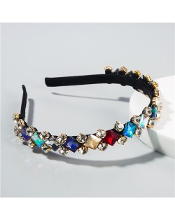 Graceful Shining Squares Embellished High Fashion Women Costume Hair Hoop - Multicolor