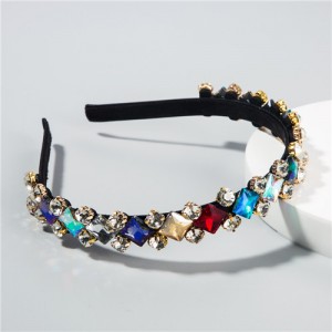 Graceful Shining Squares Embellished High Fashion Women Costume Hair Hoop - Multicolor