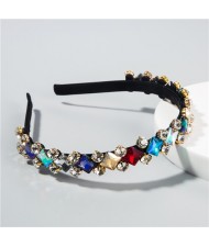 Graceful Shining Squares Embellished High Fashion Women Costume Hair Hoop - Multicolor