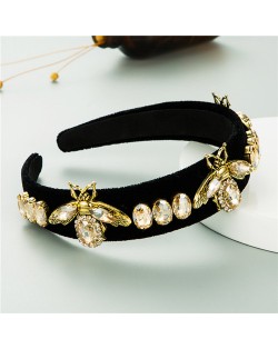 Vintage Rhinestone Bee and Gems Embellished Popular Fashion Women Cloth Hair Hoop - Yellow