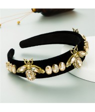 Vintage Rhinestone Bee and Gems Embellished Popular Fashion Women Cloth Hair Hoop - Yellow