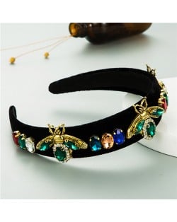 Vintage Rhinestone Bee and Gems Embellished Popular Fashion Women Cloth Hair Hoop - Green