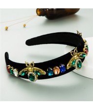 Vintage Rhinestone Bee and Gems Embellished Popular Fashion Women Cloth Hair Hoop - Green