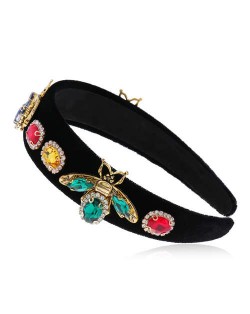 Vintage Rhinestone Bee and Gems Embellished Popular Fashion Women Cloth Hair Hoop - Multicolor