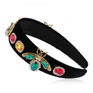 Vintage Rhinestone Bee and Gems Embellished Popular Fashion Women Cloth Hair Hoop - Multicolor