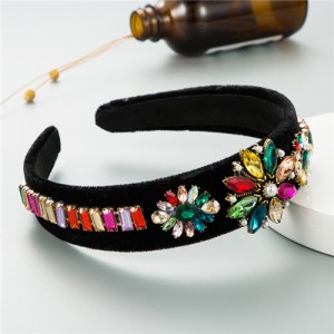 Multicolor Gems Flower Embellished Style Bohemian Fashion Women Cloth Hair Hoop