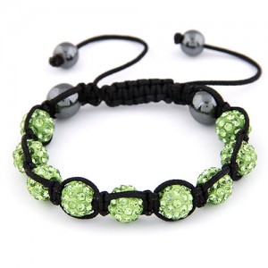 Rhinestone Ball Weaving Bracelet - Green