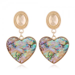 Seashell Texture Heart Pendants Design High Fashion Women Alloy Stud Earrings